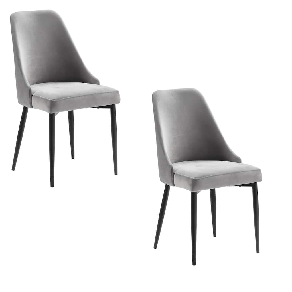 Black/Gray Velvet Upholstered Metal Frame Dining Chair, Set of 2, Sturdy Dining Chair for Dining Rooms - 17.5