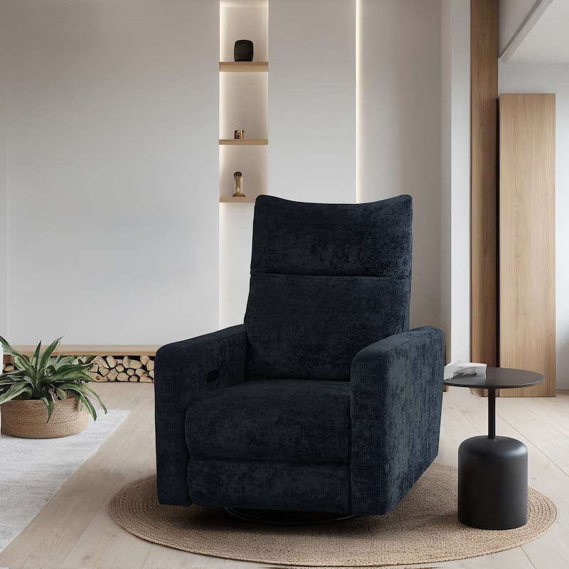 Olmas 33.5"W Power Swivel Glider Recliner with USB Charger - Black
