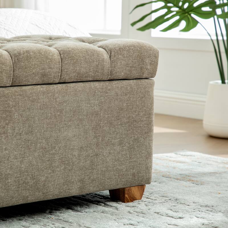 60.2" Chenille Upholstered Storage Bench with Flip-Top & Soft-Close Hinges
