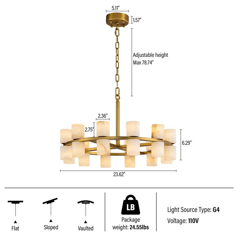 Modern Alabaster Glass Chandelier, Round or Linear Pendant Light with Up & Down Shades, D600-L1370, Copper or Black Finish
