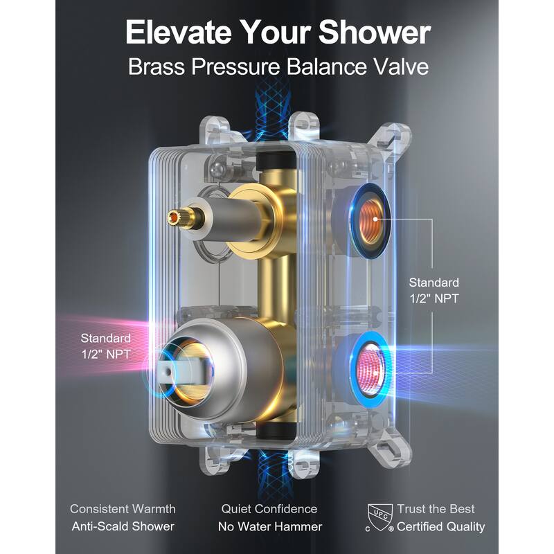 GRANDJOY Shower Faucet Set 10" Wall Mounted Shower Head with 6 Body Jets and Handheld Shower