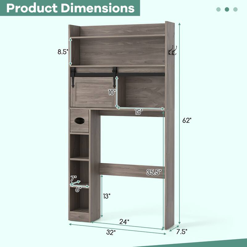 Gymax Over The Toilet Storage Cabinet w/ Sliding Barn Door Adjustable