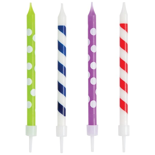 Club Pack of 144 Green and White Spiral Dotted Large Birthday Candles 4" - N/A