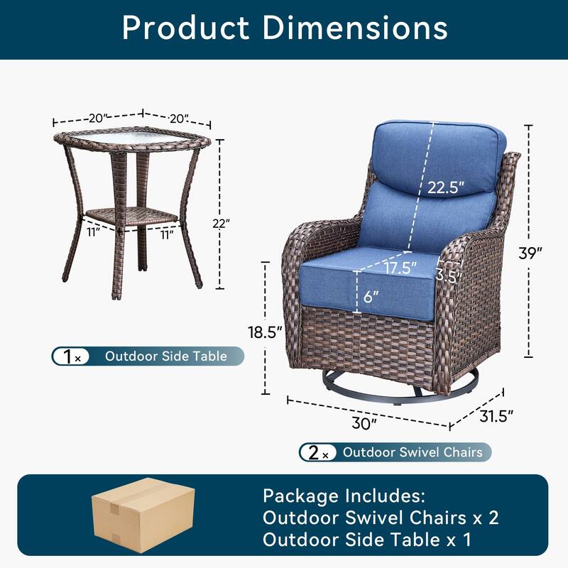 Pocassy Outdoor Glider Chairs Table with 4Inch 5Inch 6Inch Cushion