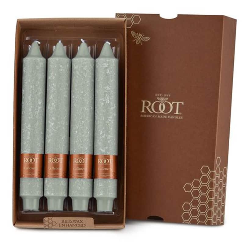 Root Unscented 9 In. Timberline™ Collenette Taper Candles box of 4 - 9 X 1-1/4 - Sage Green