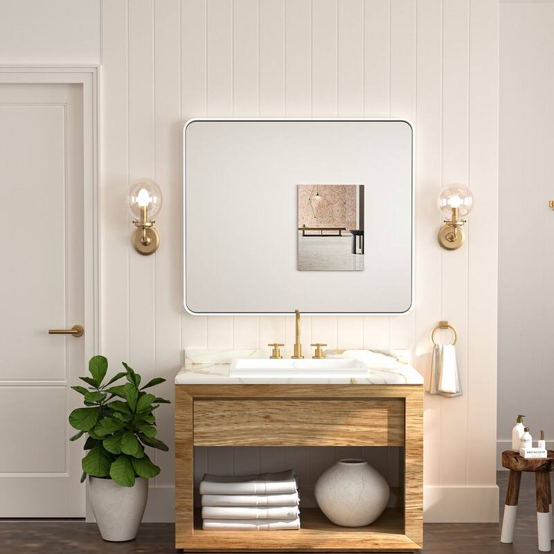 Keonjinn Rectangular Modern Aluminum Framed Bathroom Vanity Mirror, White
