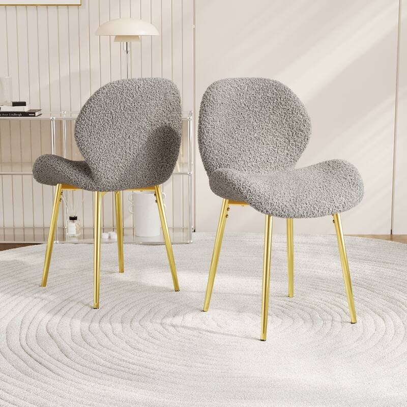 GDFStudio - Calrix Minimalist Teddy Velvet Upholstered Dining Chair Set, Sturdy Golden Metal Legs & Sculpted Backrest, Set of 2