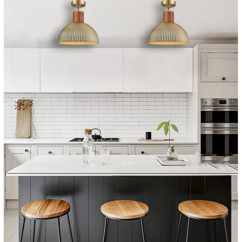 12” Hanging lamp brushed brass , gold pendant light brass metal kitchen island light