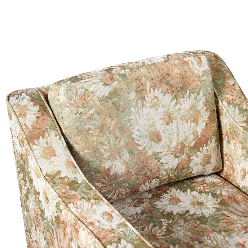 Patterned Linen Swivel Armchair Floral Accent Chair for Living Room