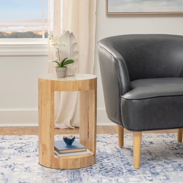 slide 2 of 8, Linon Pensfold Beige Capiz and Wood Side Table Wood