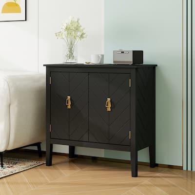 Sideboard Buffet Cabinet, Storage Cabinet with Adjustable Shelves, 2 Door Wood Stripe Accent Cabinet