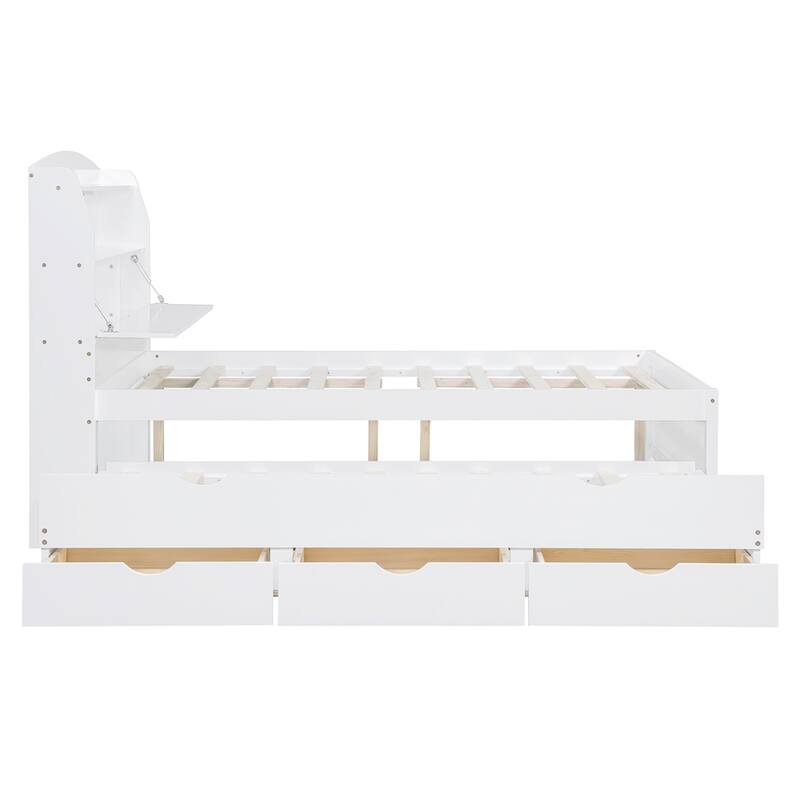 Wooden LED Platform Bed with Trundle