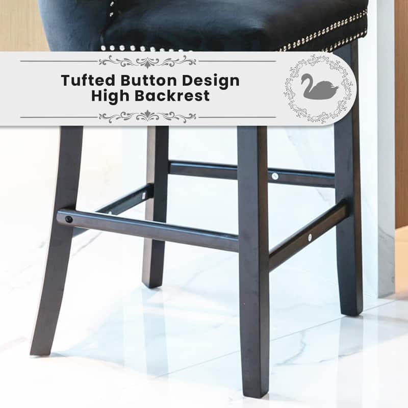 Wing Back Velvet Tufted Nailhead Barstools(Set of 6)
