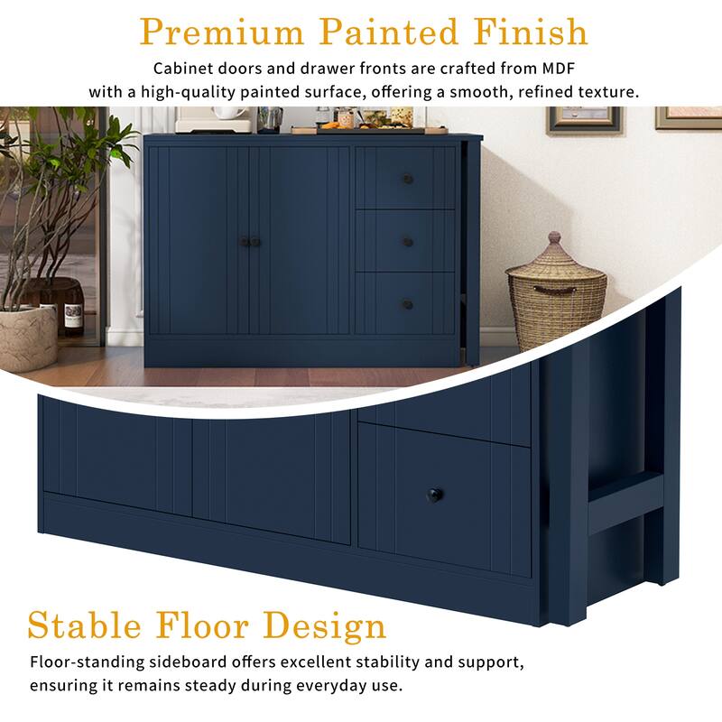 Wooden Sideboard with Extendable Table, Multifunctional Storage Cabinet with 2 Doors and 3 Drawers for Living Room