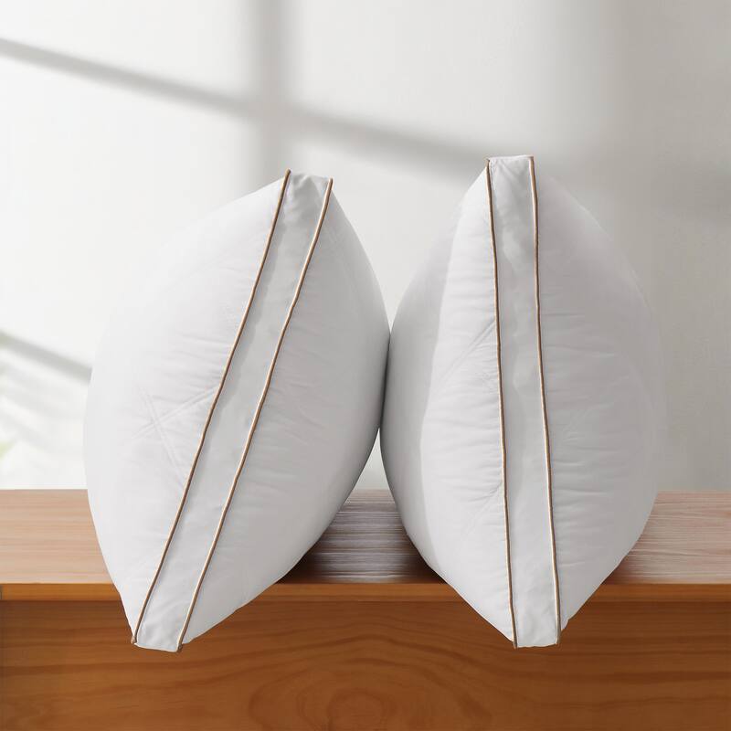 2 Pack Soft Gusseted Goose Feather Down Bed Pillows - White