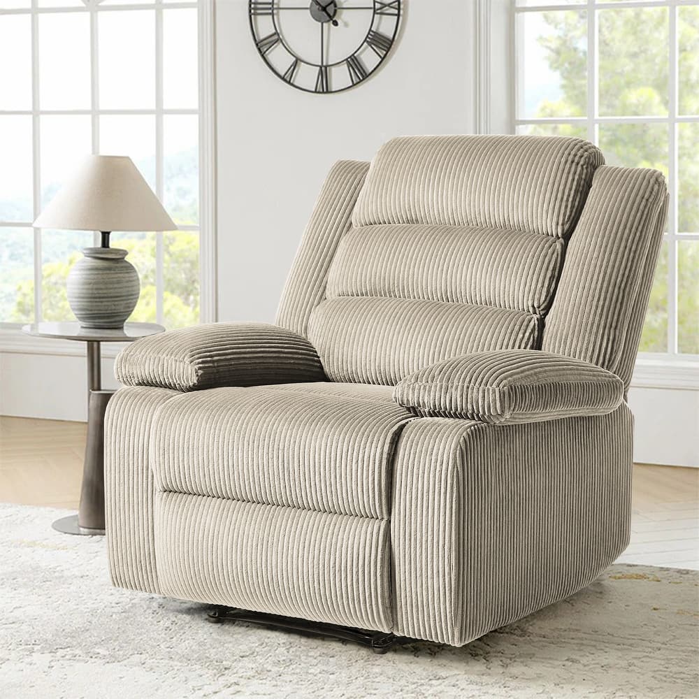 Classic Corduroy Upholstered Push Back Manual Recliner Chair