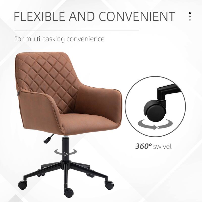 Home Office Chairs with Microfiber Cloth, 360° Swivel Upholstered Vanity Chairs, Computer Desk Chair with Armrests and Wheels