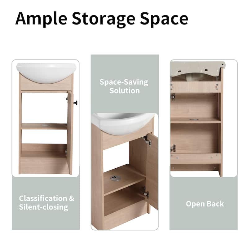 Bathroom Vanity With Sink In 18 Inch, Floating/Freestanding Bathroom Vanity With Soft Close Door
