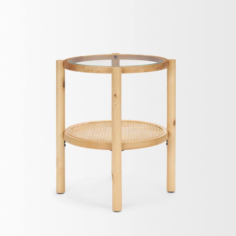 Weslyn Round Light Brown Wood w/ Cane Side Table - 21.5L x 21.5W x 24.0H
