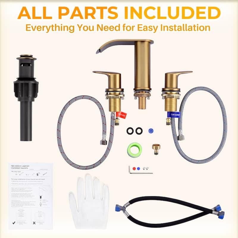 WOWOW 8 in.Double Handle Waterfall Bathroom Faucet with Pop-up Drain