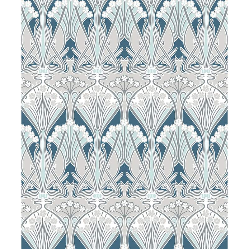 Seabrook Designs Dragonfly Damask Nonwoven Unpasted Wallpaper - 20.9 in. W x 33 ft. L - Aegean Blue & Dewdrop
