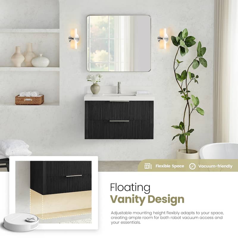 Barcelona Floating Bath Vanity with Quartz Stone Top without Mirror