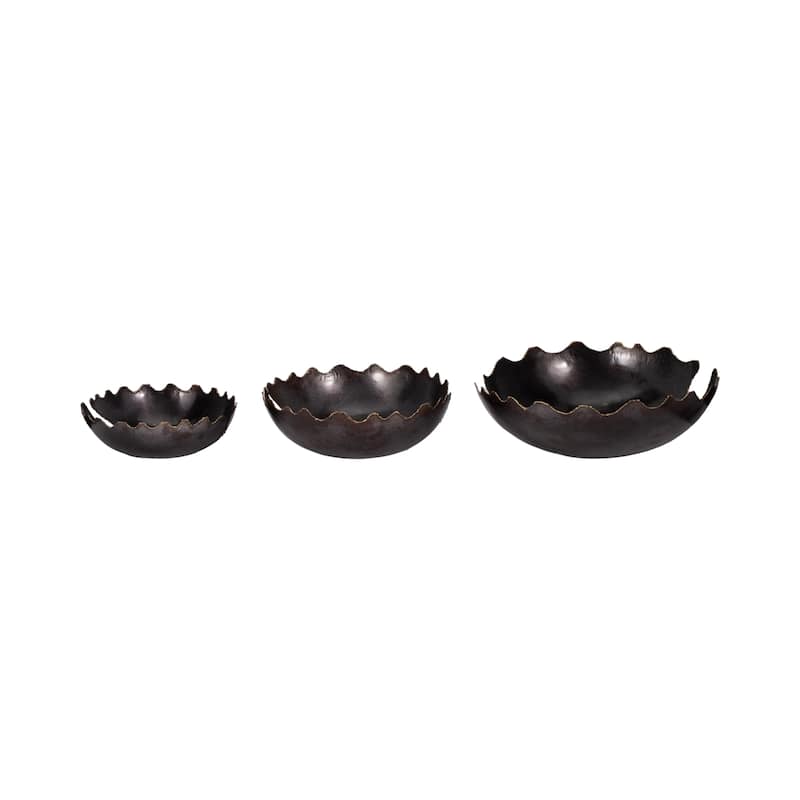 Sagebrook Home Black Metal Chipped Bowls, Decorative 12/15/18 Inch Home Accents, Centerpiece for Decor, Set of 3