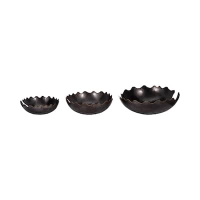 Scalloped Edge Decorative Bowl with Artistic Contours - Set of 3 - 18" x 18" x 6"