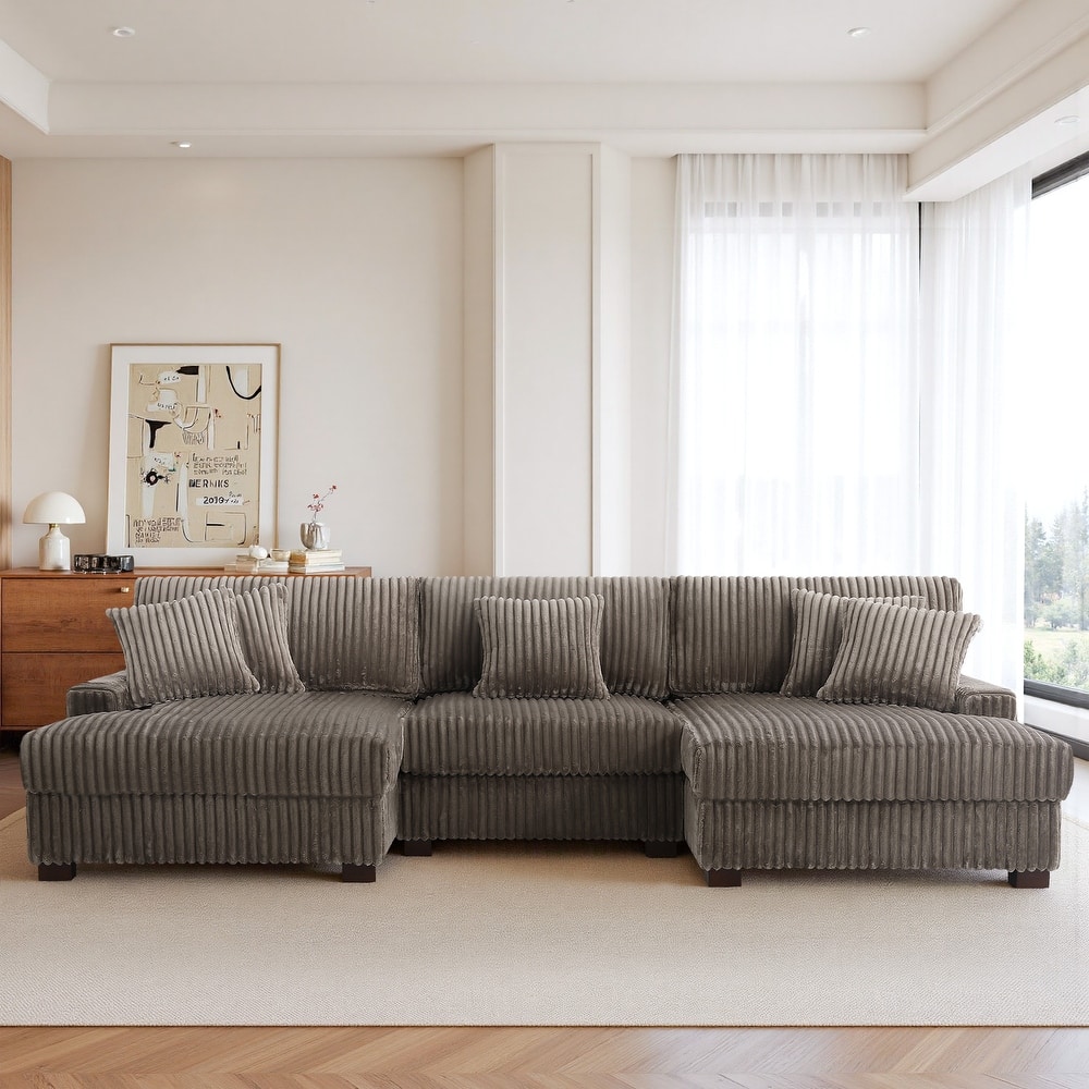 118.3" W U-Shape Plush Corduroy Upholstered Comfy Cloud Sectional Sofa