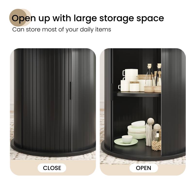 43" Round Dining Table, Wood Kitchen Table with Bucket Storage Shelf, Round Coffee Table Office Table, Easy Assembly