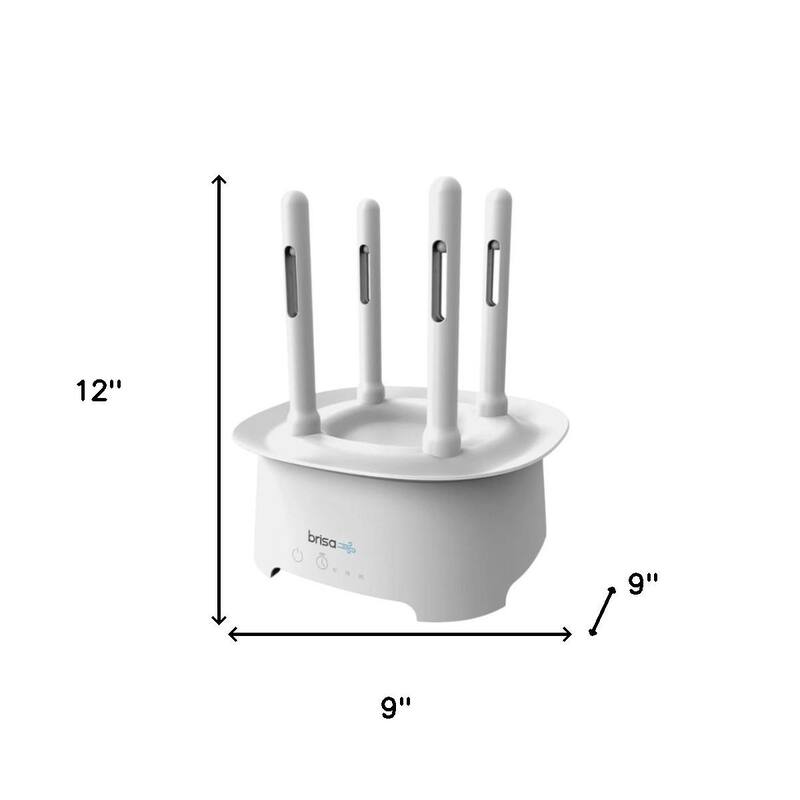 HomeRoots 9" Brisa White Powered Drying Rack - 9.00 in. x 12.00 in. x 9.00 in.