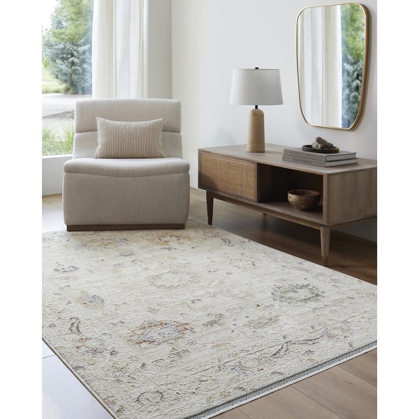 slide 2 of 9, Livabliss Rivaldo Traditional Damask Area Rug Cream/Light Olive - 2' 4" x 3' 9"