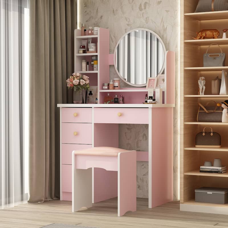31.5" Wide Makeup Vanity Set with Stool and Mirror Dress Up Desk - 31.5"W