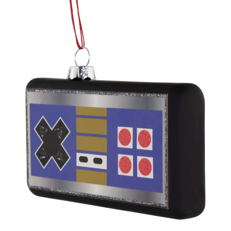 Retro Game Controller Glass Christmas Ornament - 4.25" - Multicolor