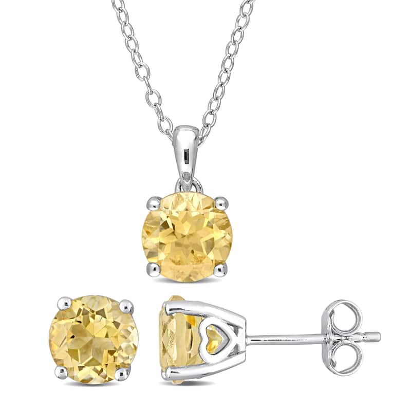 Miadora Citrine Two Piece Solitaire Necklace and Earrings Set in Sterling Silver
