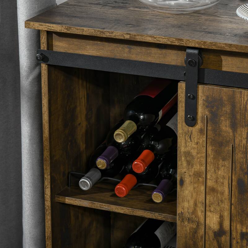 Industrial Wine Rack Sideboard with Sliding Barn Doors and Cabinets Storage Buffet for Dining Room Home Bar