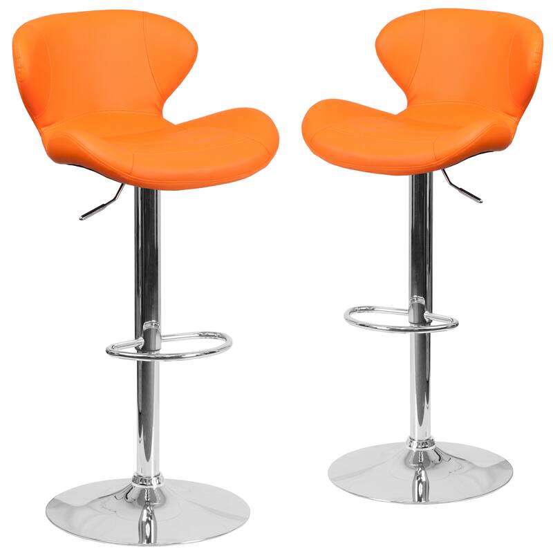Modern Low-back Height-adjustable Chrome/Vinyl Barstools (Set of 2)