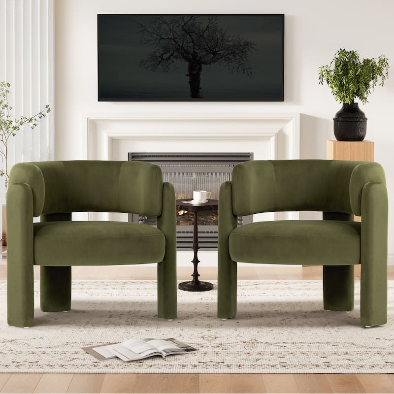 RENEWLINE Modern Velvet Barrel Accent Chair - 3-Leg Design for Living Room, Bedroom
