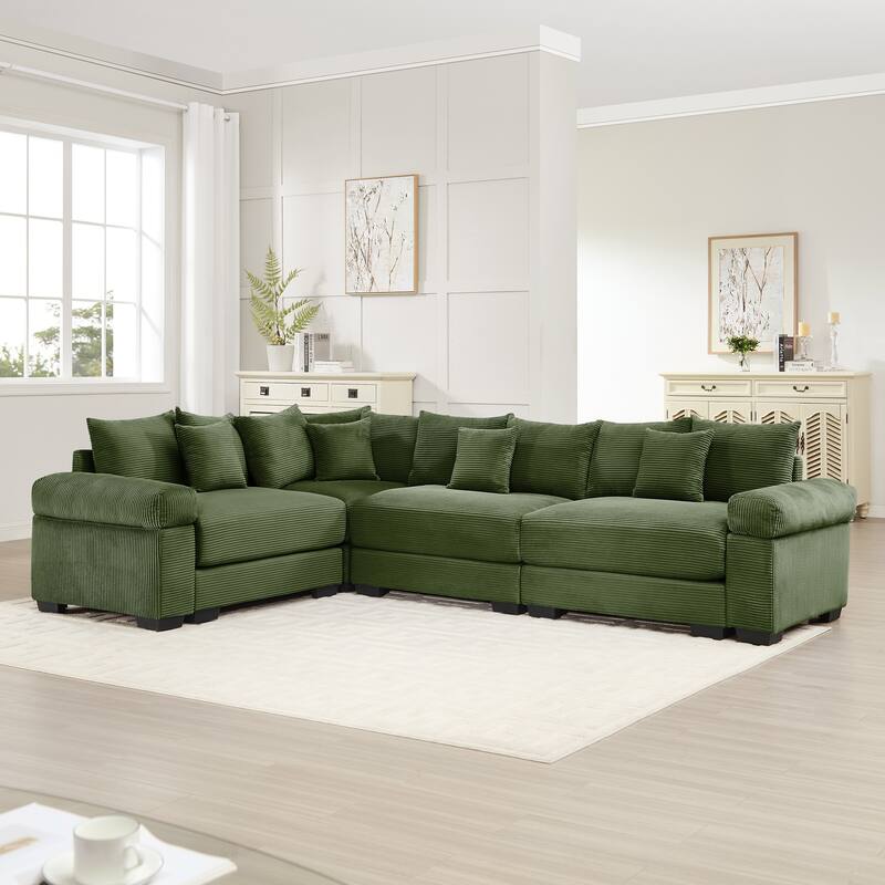 GDFStudio - Corduroy L-Shaped 4-Seater 116.9" Cloud Modular Sectional Couch