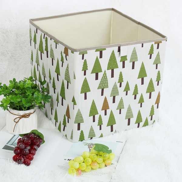 Linen Fabric Storage Bin Toy Box Organizer 13" x 13" x 13" Green Tree Style - green tree - 13" x 13" x 13"