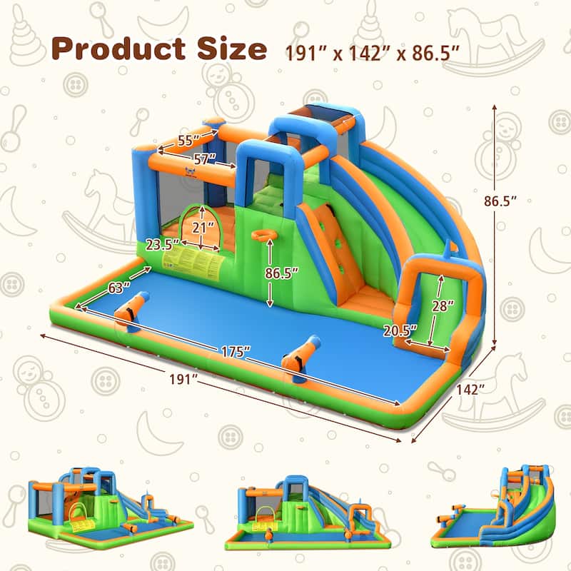 Costway 6 in 1 Inflatable Giant Kids Water Park Bounce House with Dual - As Picture Shows - See Details