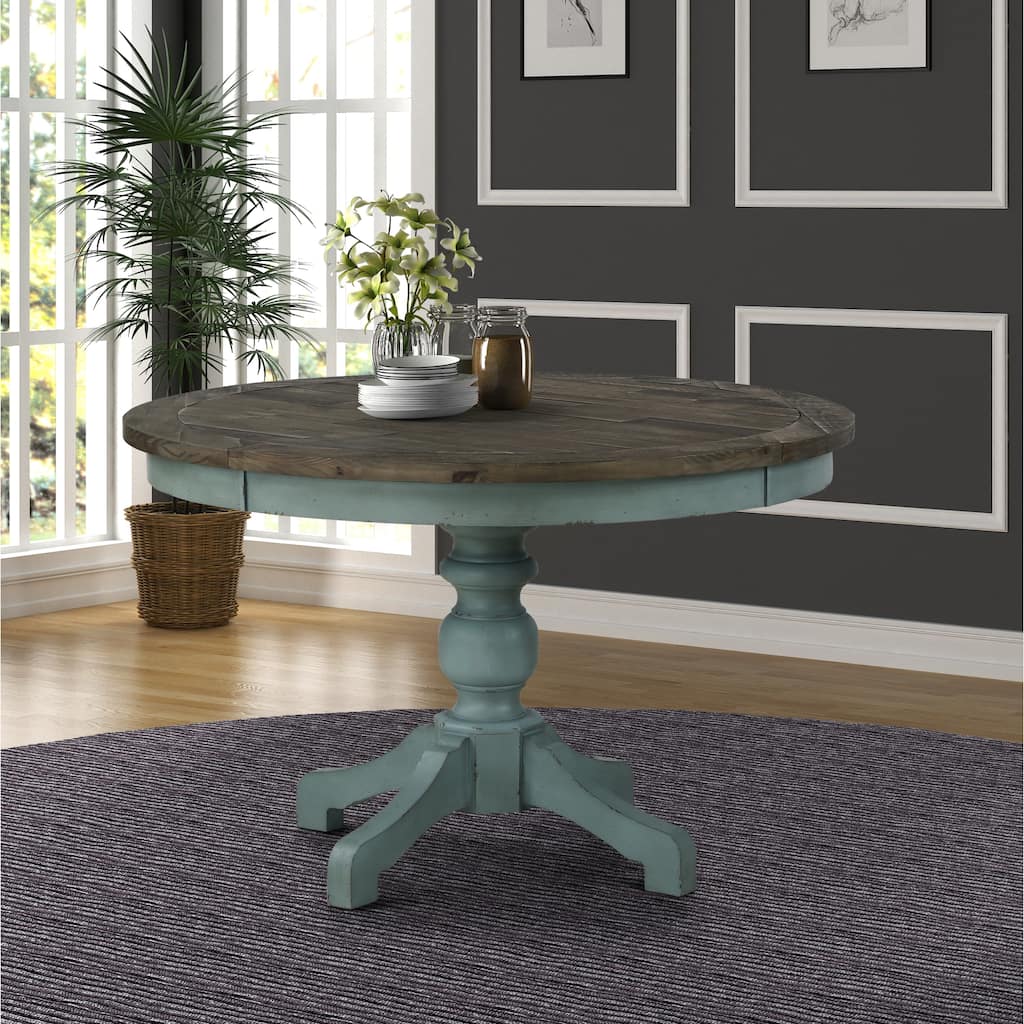 Roundhill Furniture Prato Round 2-tone Blue and Brown Wood Dining Table