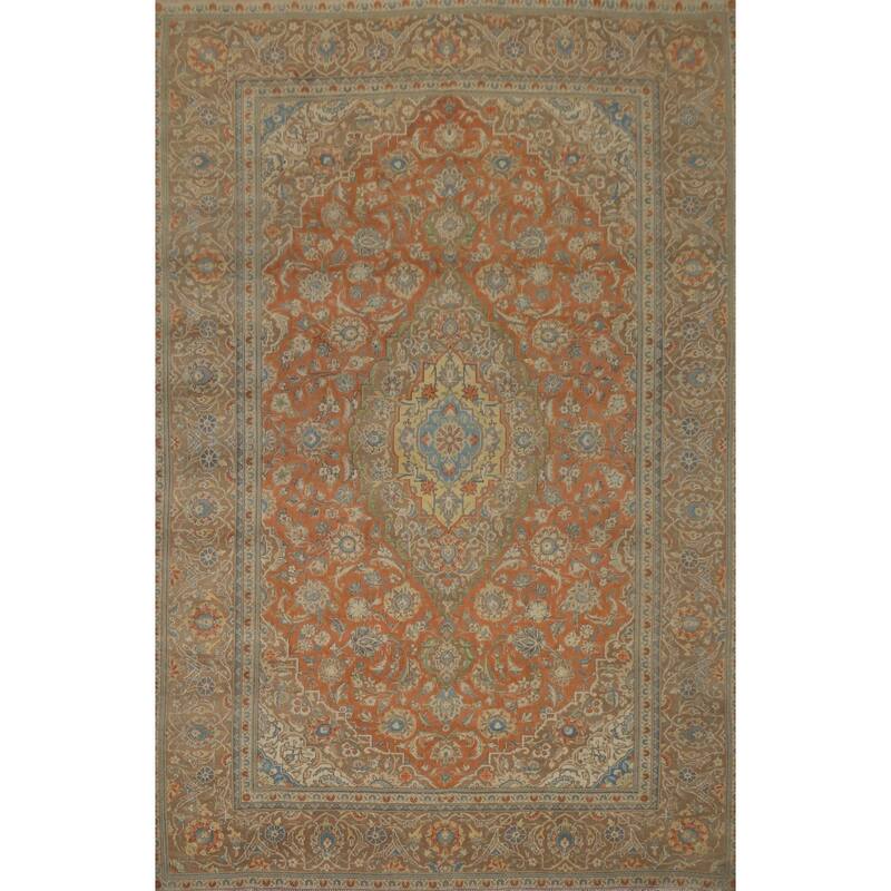 Hand Knotted Oriental 100% Wool Carpet Traditional Floral Oranges & Rust Tabriz Area Rug - 10' 3'' X 7' 8''