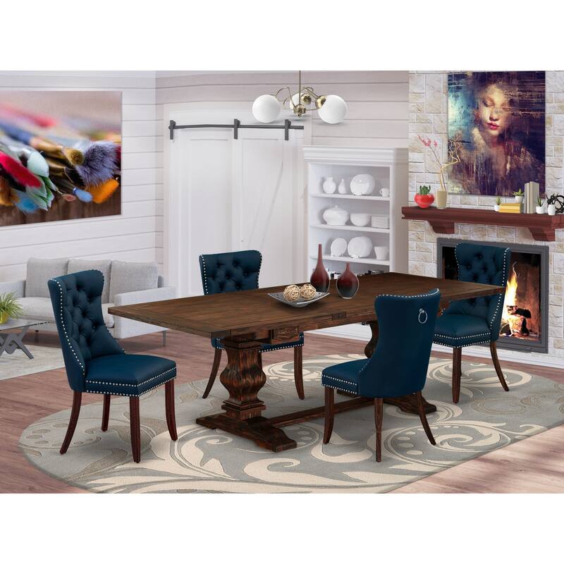 East West Furniture Dining Set- a Kitchen Table and Chairs, Distressed Jacobean(Pieces Options) - LADA5-07-T29