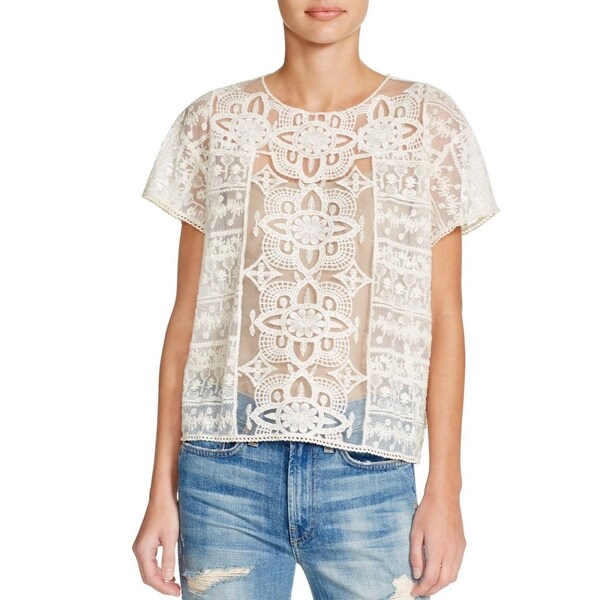 Aqua Womens Casual Top Lace Mesh