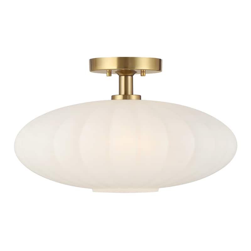 Bellevue SHCF60486 18" Wide Semi-Flush Ceiling Fixture with Strié - Natural Brass