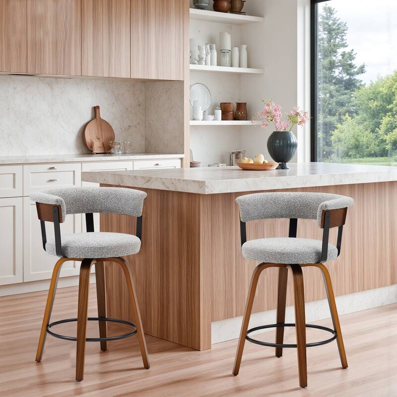 Art Leon Swivel Bar Stool Counter Height Chair with Wood Frame(set of 2) - Light Grey Fabric