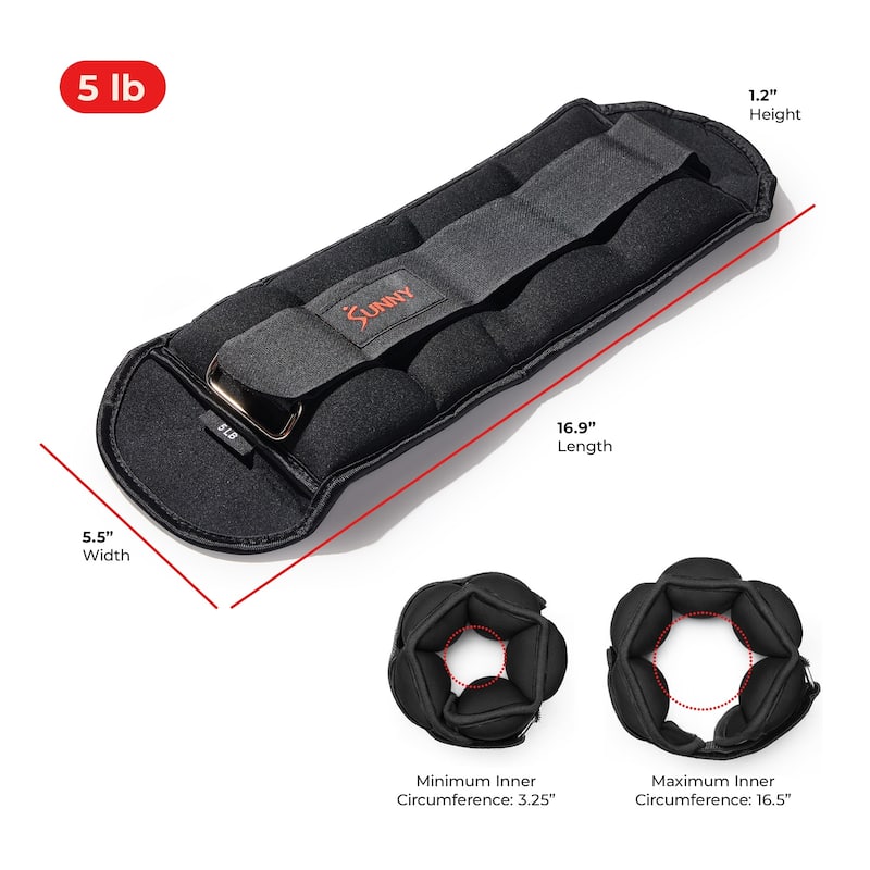 Sunny Health & Fitness Ankle Weight 5-Pound (Pair) - SF-WA01-5 - Black
