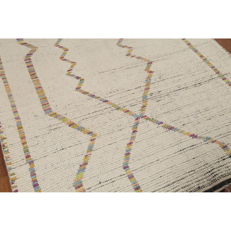 Ivory Moroccan Oriental Area Rug Handmade Wool Carpet - 5'3"x 8'5"