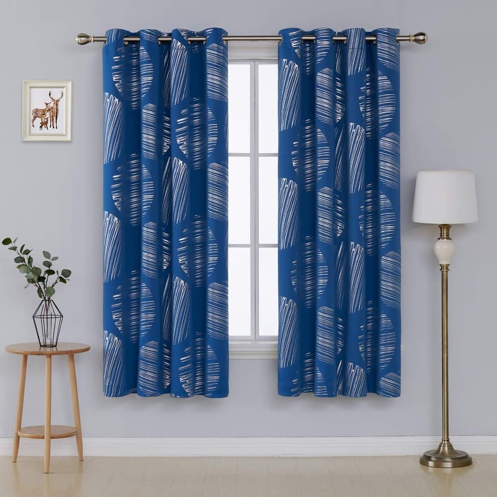 Deconovo Room Darkening Curtains with Silver Foil Circle Print, 2 Panels